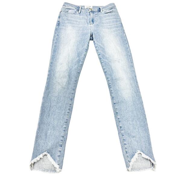 Frame Le High Skinny Floyd Wash Zip Fly Light Wash Fray Hem Denim Jeans Size 28 - Picture 2 of 8